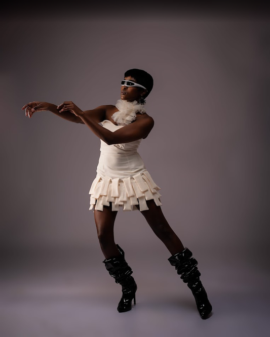 Elegant Gathered White Mini Dress