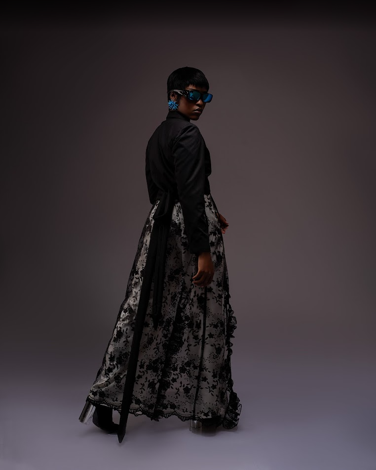 Lace Panel Blazer and Wide Leg Trouser Set