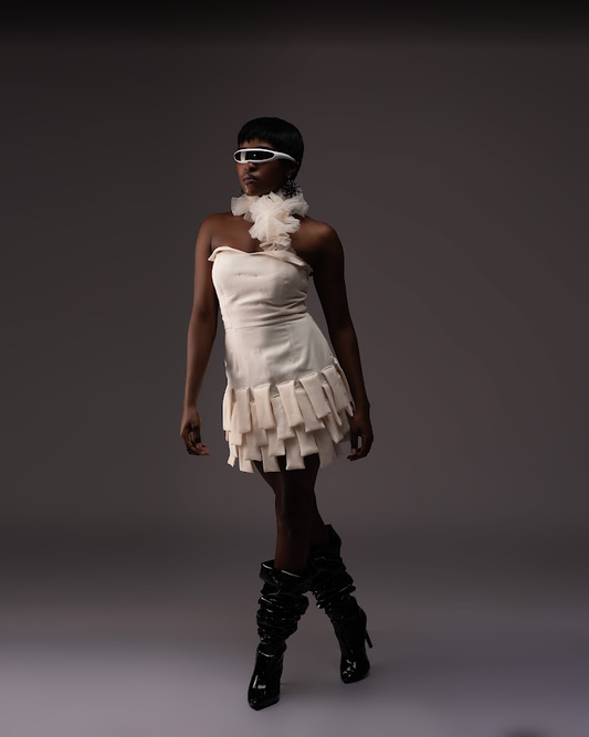 Elegant Gathered White Mini Dress