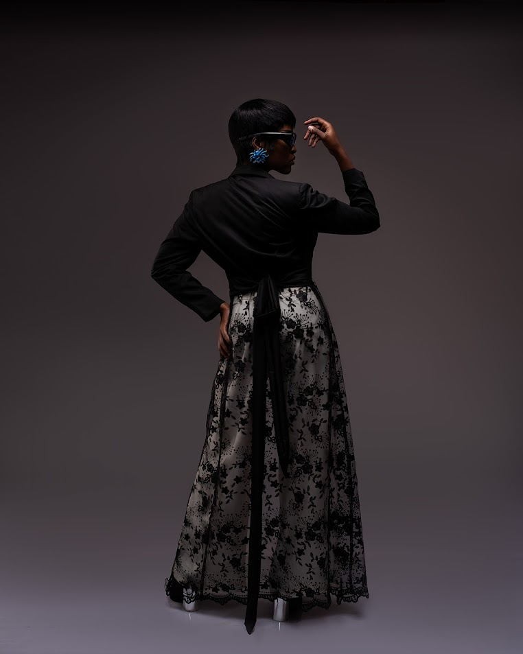 Lace Panel Blazer and Wide Leg Trouser Set