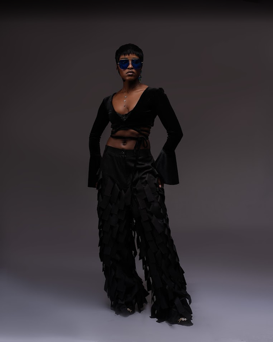 Wrap Crop Top and Fringe Trouser Set